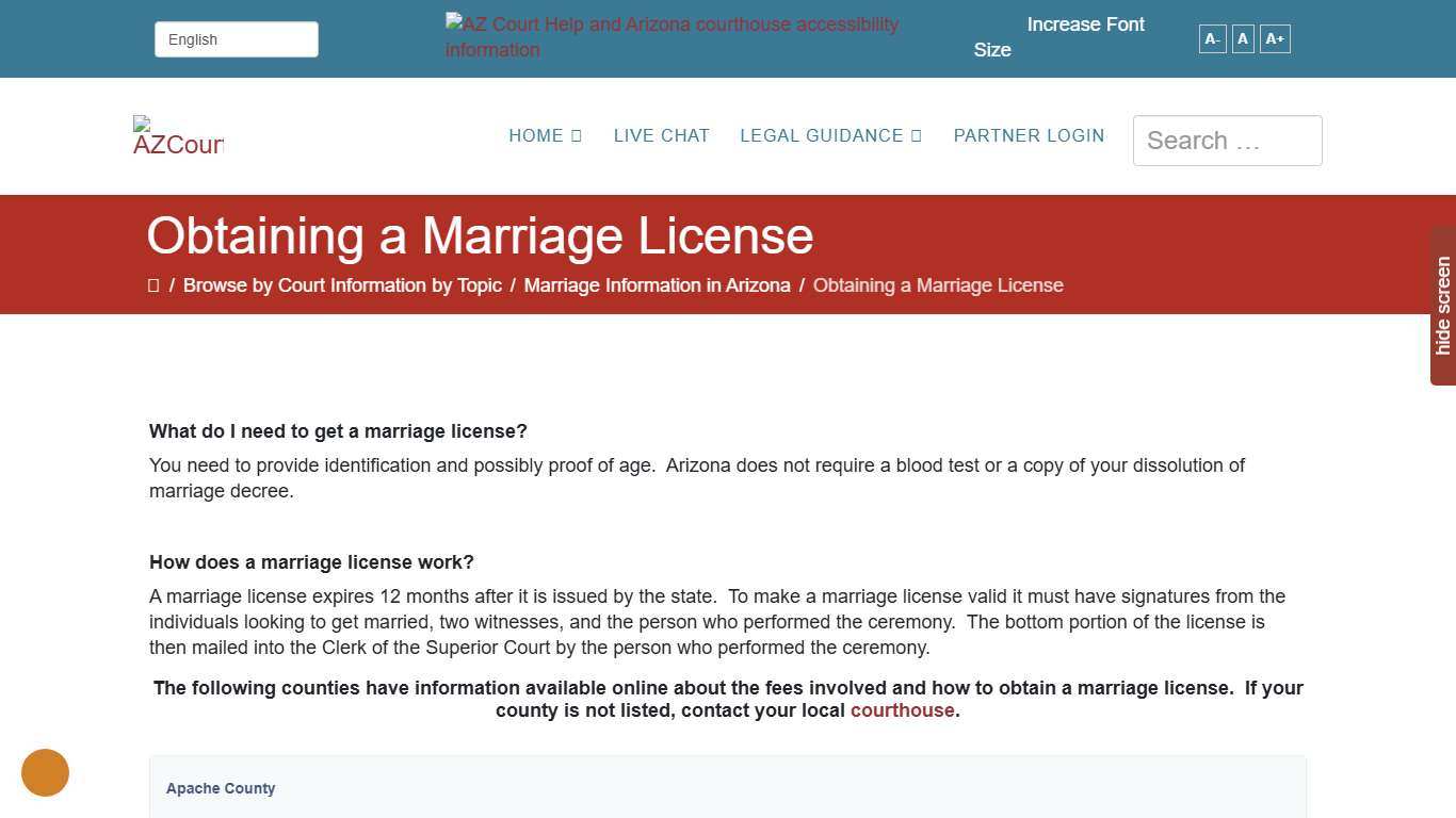 Information and Instruction on Obtaining a Marriage License in Arizona